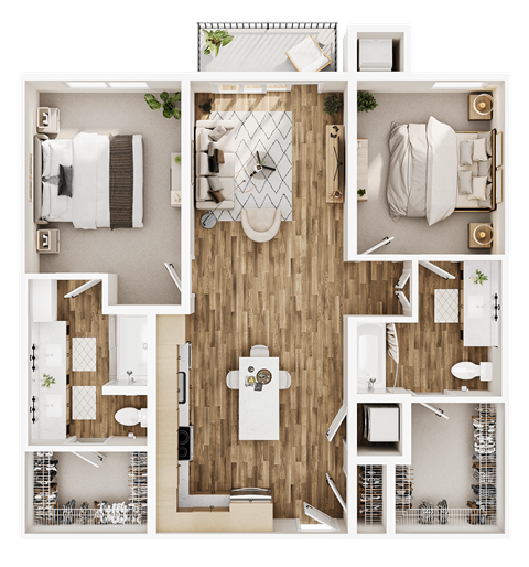 Floor plan for 2 beds, 2 baths, 1119 sqft